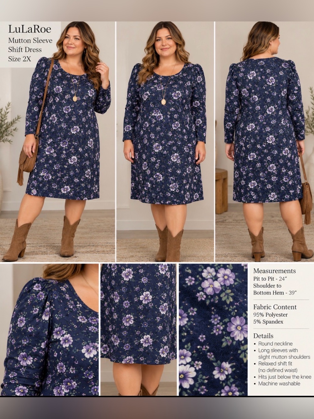 LuLaRoe - western style/ floral puff sleeves shift dress